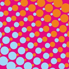Pink vector background with orange and blue dots