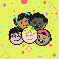 Group of Cute Kids Happy Faces Logo for Daycare Preschool Sunday school Church Organization Children Smiling Party Together Comic