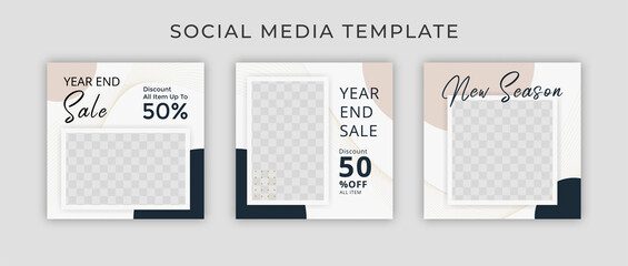 Year end sale banner. Instagram post template. Social media template for promotion. Web banner square for ad.