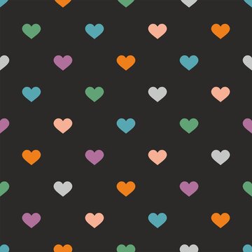 Tile vector pattern with hearts on black background for seamless decoration wallpaper