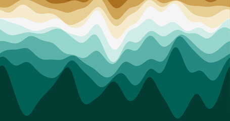 Abstract waves background. Loopable smoothly moving curves in brown blue green colors. Superb footage.