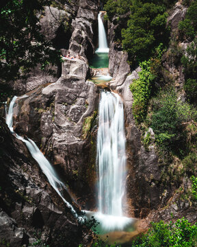 The beautiful Arado Waterfall (Cascata do Arado) at the Peneda Geres National Park in northern Portugal,
