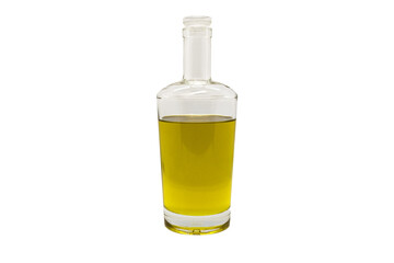 olive oil in glass bottle isolated white background