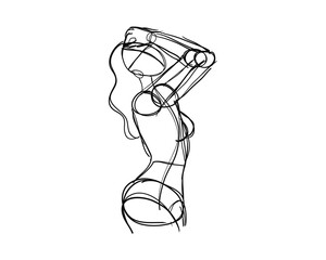 Vector illustration of Female Character Pose. Rough sketch of abstract posing figure. Black lines on a white background. A rough sketch of a female body. Rough Sketch Practice. vector eps10.