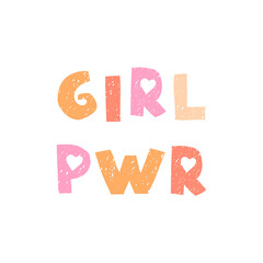 Vector illustration with hand drawn lettering - Girl Power . Colorful typography design in Scandinavian style for postcard, banner, t-shirt print, invitation, greeting card, poster