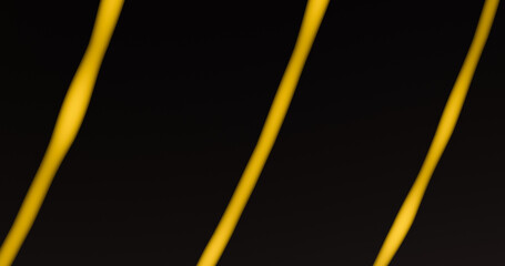 Abstract dark background for wallpaper, template or backdrop. Three curved yellow-gold lines. Black, gray colors.