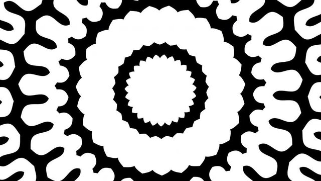 Black and white abstract background, psychedelic moving shapes animation