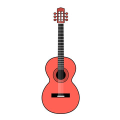 Plakat Classical red guitar on a white background. Stringed musical instrument. Vector isolated illustration.