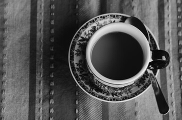 black and white of a cup of coffee