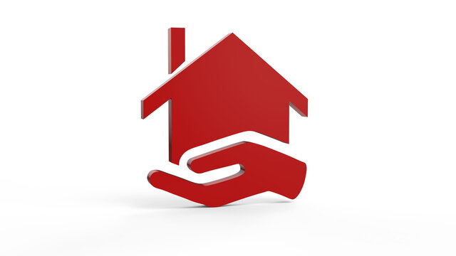 Home on the hand 3d illustration icon . Stock image