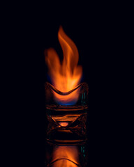 Candle Burning, fire, burn match on black background