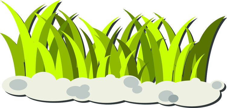 Green grass on the brey ground and stones vector illu stration