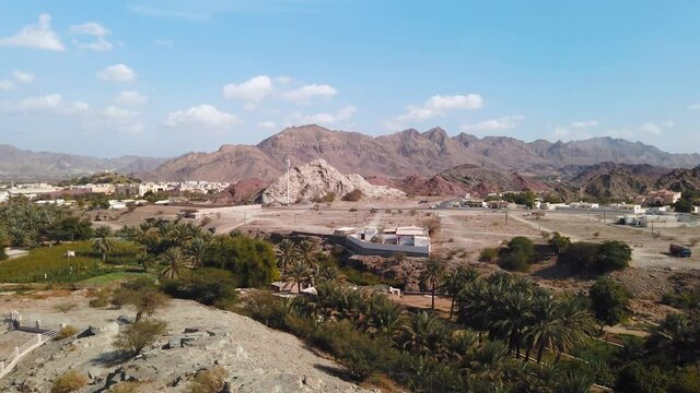 Hatta town and mountains view from heritage village of this Dubai enclave in the UAE