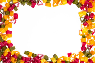 Heart filled background from italian colored pasta. Original wallpaper of hearts of love for valentine's day.