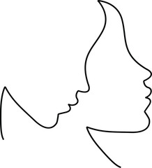 A silhouette of two human faces. Minimalist black and white illustration. One line drawing.