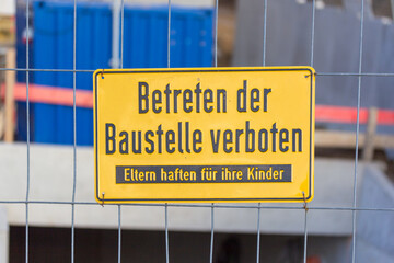 german prohibition sign, no enter to construction site