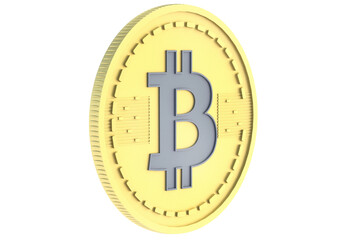 Golden coin of cryptocurrency bitcoin isolated on white background