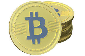 Golden coin of cryptocurrency bitcoin isolated on white background