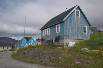 View of Qaqortoq in Greenland. The town is located in southern Greenland with a population of around 4,000 people