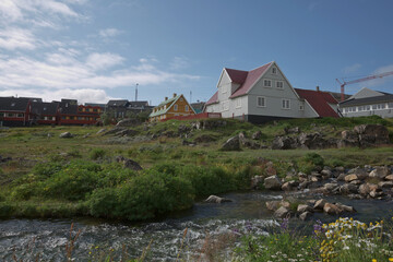View of Qaqortoq in Greenland. The town is located in southern Greenland with a population of around 4,000 people