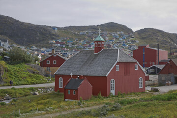 The Frelserens Kirke church built in 1832, also known as Our Saviour. Qaqortoq in Greenland