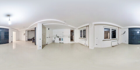 empty white room without furniture. full spherical hdri panorama 360 degrees in interior room in...