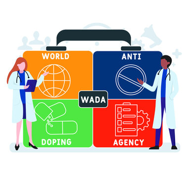 Flat Design With People. WADA - World Anti Doping Agency Acronym, Medical Concept Background.   Vector Illustration For Website Banner, Marketing Materials, Business Presentation, Online Advertising.