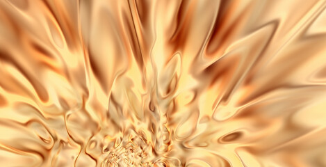 Liquid gold. Smooth golden background. Fluid metal surface. Glamour golden layout. 3d render. Luxury abstraction. Exploding shiny surface