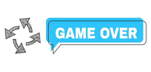 Speech Game Over blue bubble frame and wire frame centrifugal arrows. Frame and colored area are misplaced for Game Over label, which is located inside blue colored speech balloon.