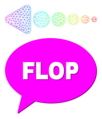 Flop and arrow left vector. Spectral vibrant mesh arrow left, and chat Flop bubble message. Speech colored Flop bubble has shadow. Vector model generated from arrow left icon with mesh.