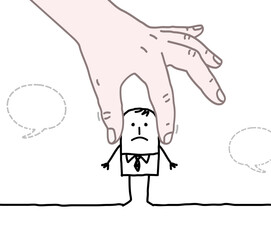 Big Human Hands Covering Ears of a Cartoon Man