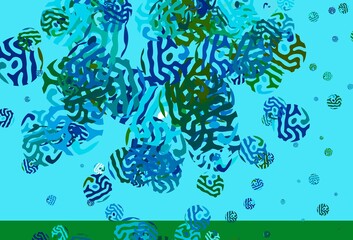 Light Blue, Green vector backdrop with memphis shapes.