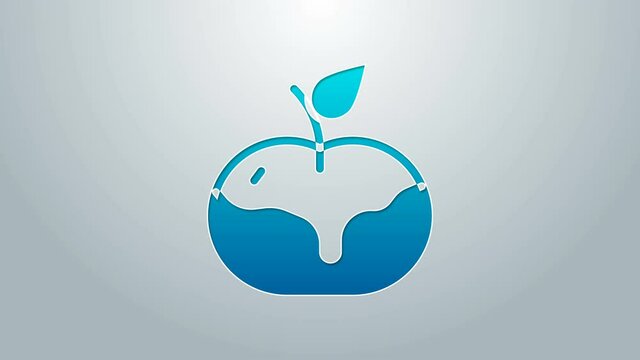 Blue line Apple in caramel icon isolated on grey background. 4K Video motion graphic animation