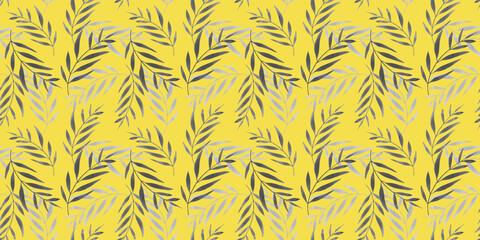 Watercolor hand painted Palm tree leaves seamless pattern, wrapping paper, fabric pattern, background, trend colors