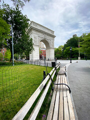 Washington square park monument on a cloudy day
