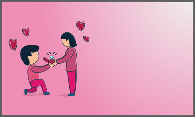 
illustration of a man giving a ring to his lover. happy Valentine day concept