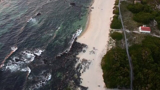 Aerial view of Afife beach at Atlantic Ocean in Portugal