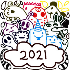 Happy new year 2021 doodle fun