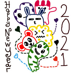 Happy new year 2021 doodle pattern fun