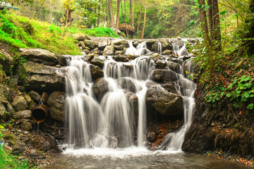 Beautiful landscape with waterfall in montain forest, Sapanca, Turkey.