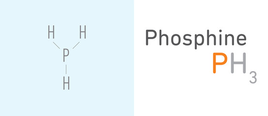 Phosphine (PH3) gas molecule.Stick model. Structural Chemical Formula. Chemistry Education