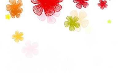 Light Green, Red vector doodle backdrop with flowers.
