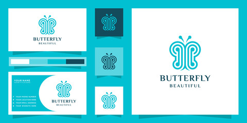 Butterfly logo with initial letter bb and business card inspiration