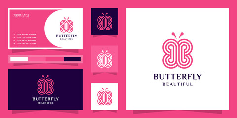 Butterfly logo with initial letter bb and business card inspiration
