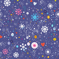 cute snowflakes winter night sky seamless pattern