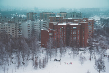 Fototapeta na wymiar city in the snow