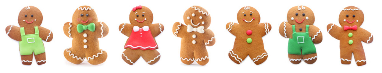 Set of gingerbread men and women isolated on white. Banner design