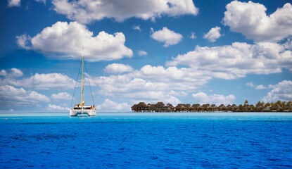 Sailing in the blue ocean in tahiti