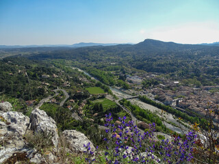 Anduze french village aerial view with viper's bugloss