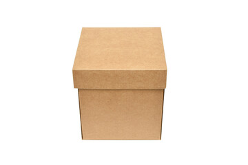 Kraft cardboard box isolated on white background. Blank paper box mock up. 